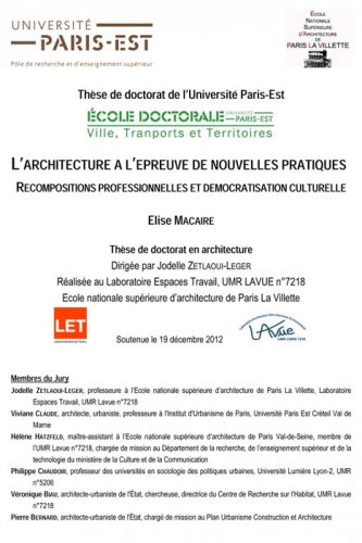 L'architecture à l'épreuve de nouvelles pratiques : recompositions professionnelles et démocratisation culturelle
