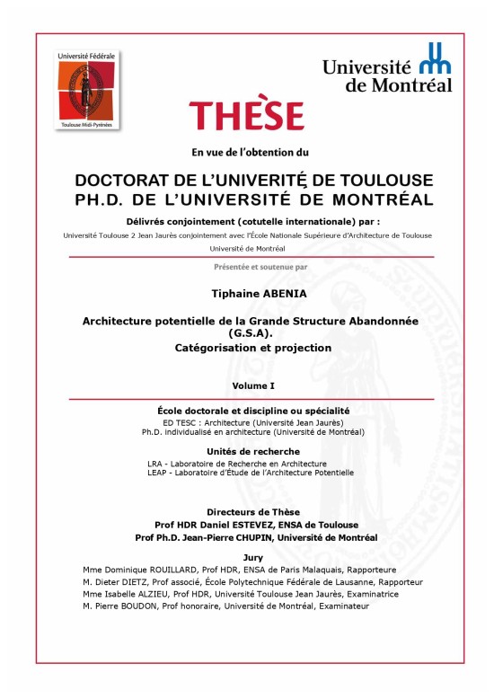 Architecture potentielle de la Grande Structure Abandonnée (G.S.A) : catégorisation et projection